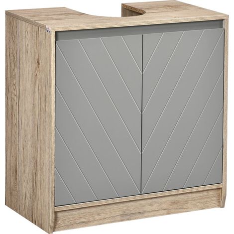Waschtischunterschrank mit 2 Türen und Einlegeboden – Maße 60 cm (B) x 30 cm (T) x 59,8 cm (H) – hellgraue Eichenspanplatte (1/5)