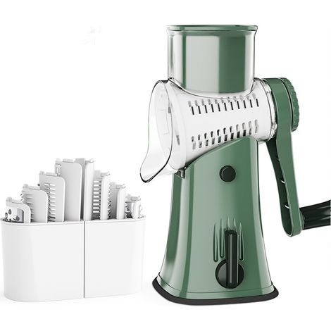 Mandolina manual de cocina, cortador y rallador de verduras multifuncional con 5 cuchillas desmontables, picadora de verduras para cortar verduras y frutas - Verde
