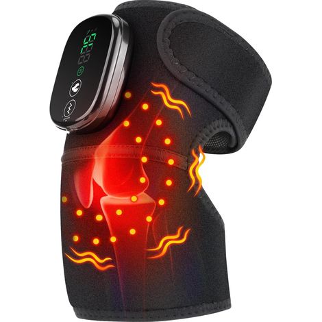 Genouillère chauffante avec lumière rouge, orthèse de genou chauffante sans fil avec vibrations, orthèse chauffante pour épaule, coude et genou, 1 pièce, noir profond (1/5)