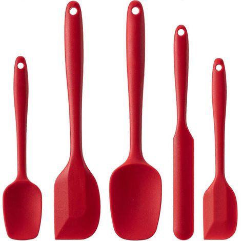 Ensemble 5 spatules silicone alimentaire résistantes chaleur antiadhésives compatibles lave-vaisselle sans BPA rouge pâtisserie cuisine (1/5)