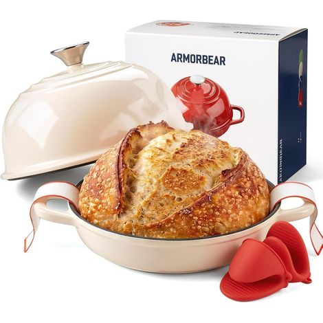 Faitout pour la cuisson du pain – Cocotte en fonte avec couvercle, ronde en fonte émaillée avec couvercle en forme de dôme, pour boulangers au levain, blanc (1/5)