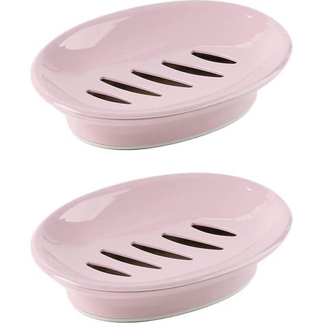 Porte-savon rose pour salle de bain et maison, en plastique avec égouttoir et en silicone. Porte-savon sans perçage pour douche. (1/4)