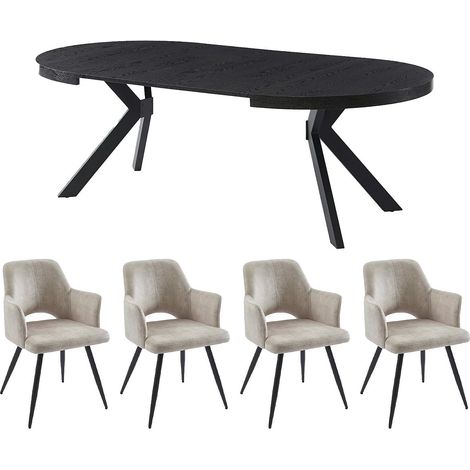 Set tavolo KOMONI + 4 sedie KADIJA Nero e Beige
