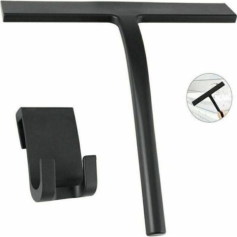 Raclette de douche en acier inoxydable de qualité supérieure , suspendue sans Perçage, raclette de douche en siliCône pour miroirs, fenêtres, nettoyage des vitres, Noir-Fei Yu (1/4)