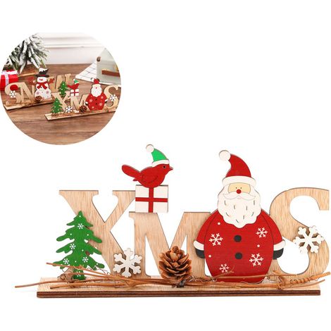 2 adornos de madera, carta navideña, Papá Noel, muñeco de nieve, decoración del hogar (1/5)