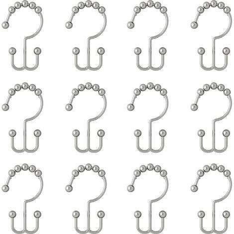 Lot de 12 Crochets de Rideau de Douche chromés - Anneaux de Doublure de qualité supérieure avec Double Glissement et Design Double Face - Résistant à la Rouille(Chrome) (1/5)