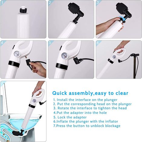 [JAMAIS UTILISÉ]Ventouse de toilette à air comprimé, déboucheurs, ventouses avec baromètre, déboucheur de ventouses, toilette avec 3 têtes de piston et gonfleur, déboucheur pour toilettes, évier, baig (1/5)