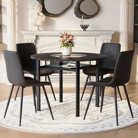 Conjunto de mesa redonda Ø100 cm en MDF y metal negro con almacenaje FloraGrace (1/5)