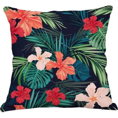 Housse De Coussin Coton Linen Motif Floral Tropical - Usage Intérieur Extérieur - Pour Canapé Chaise Lit Voiture - 40x40 Cm (1/5)