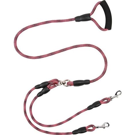 Laisse double pour chien INF, avec rotation à 360°, anti-nœuds, rouge