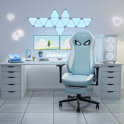 silla gaming ergonómica reclinable tela azul claro OKMYHOME (1/3)