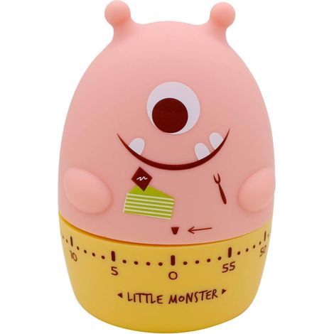 Minuteur mécanique petit monstre, dessin animé mignon, minuteur de cuisine, gestionnaire de temps étudiant, compte à rebours rose (1/5)