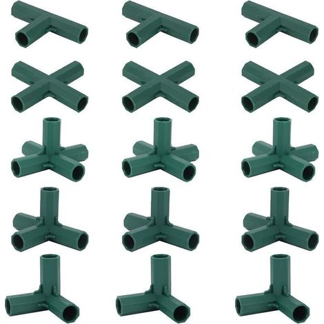 Lot de 15 connecteurs de cadre de jardin de 16 mm, 5 types de supports stables pour supports de fleurs et serres