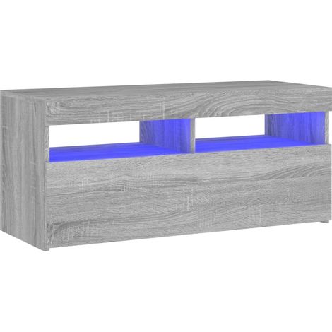 Mueble TV multimedia estante para televisión buffet para televisión comedor salón dormitorio con luces LED sonoma 90 x 35 x 40 cm gris 020026831