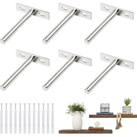 6 Pièces Supports d'étagère Flottants 4 Pouces Support Etagere Invisible, Fixation Invisible étagère Tablette Flottante Support pour le mur Mural étagère Murale Argent (1/5)