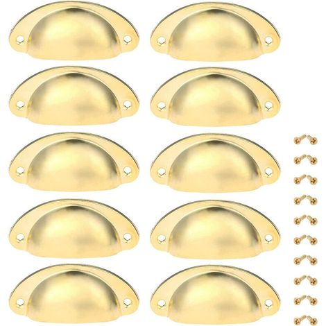 CCYKXA Möbelgriff, goldfarben, Vintage-Muschel, für Schubladen, Schränke, 82 mm, Schranktürknauf mit Schrauben, 10 Stück