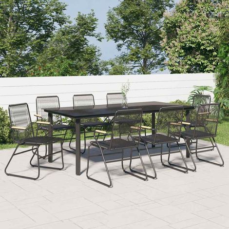 Ensemble à manger de jardin 9 pcs-Salon de jardin noir rotin PVC (1/5)