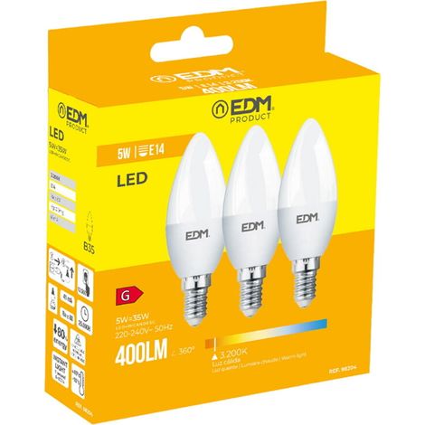 Set di 3 lampadine LED E14 5W Fiamma equivalente a 50W - Bianco caldo 3200K (1/5)
