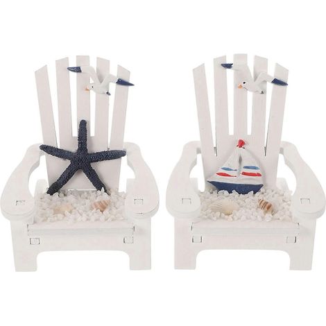 Lot de 2 petites chaises décoratives en bois, style plage et nautique, pour la maison ou le bureau. (1/5)