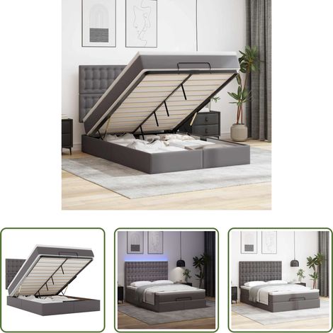 vidaXL Matelas à ressorts ensachés -  Cadre de lit ottoman avec matelas gris 140x190 cm similicuir (1/5)