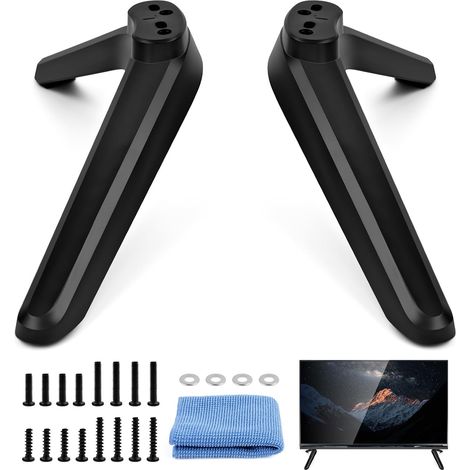 2 Pieds de support TV, ABS noir, conception antidérapante, vis incluses, distance trous 17-20mm, pour salon (1/5)