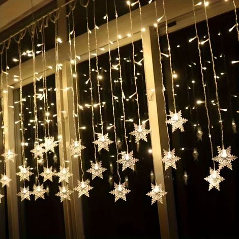 Rideau lumineux LED flocons de neige / stalactites – 4 m, alimentation USB, avec télécommande – Décoration de fêtes (1/5)