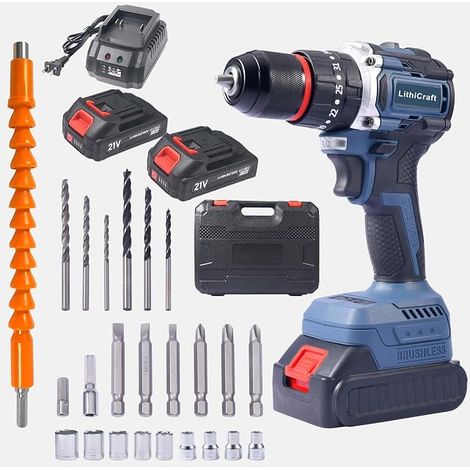 Cordless Impact Driver 21V Brushless 45Nm Chuck 10mm 2 Batteries 2.0Ah 35+3 Torque Settings with Case & 24 Accessories (1/5)