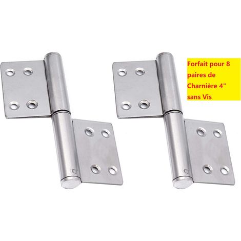 8 paires de charnières à drapeau en acier inoxydable de 4 pouces, charnières de porte amovibles, charnières de porte à rotation à 360 degrés, charnières de meuble pliantes silencieuses (1/4)