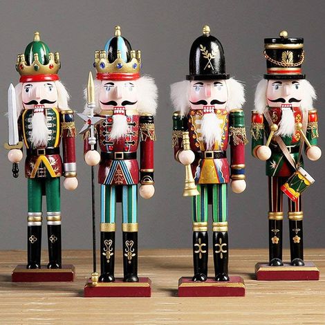 4 X Soldat Casse-noisette De Noël En Bois 30cm Décorations De Noël 4 Pièces (1/5)