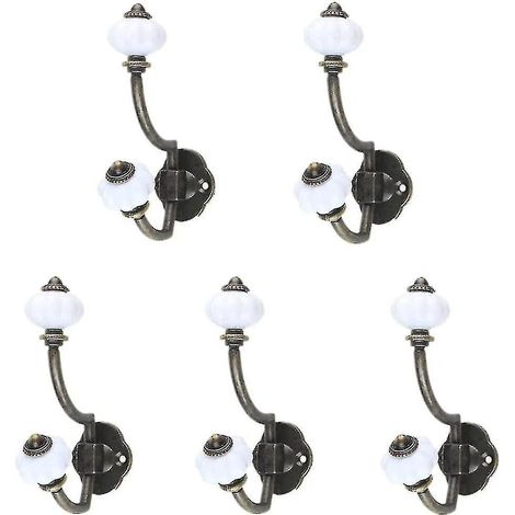 Retro-Wandhaken aus bronzefarbener Keramik, 5er-Set, Landhausstil.