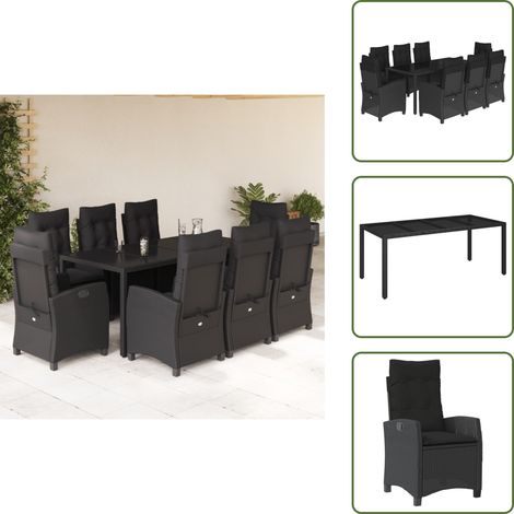 Cuscini da seduta - vidaXL Set da Pranzo da Giardino 9 pz con Cuscini Nero in Polyrattan - Cuscini da schienale