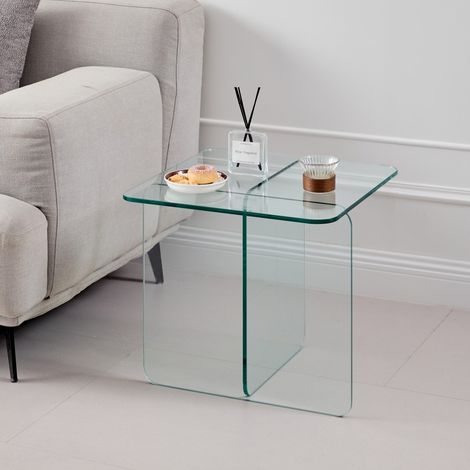 Table d'Appoint en Verre Trempé Courbé et Teinté - 45x45x51cm - Bout de Canapé Transparent Monobloc - Transparent (1/5)