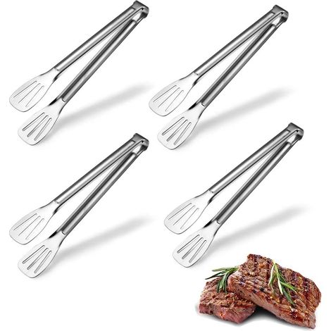 MINKUROW 4 Pinzas De Cocina De Acero Inoxidable De 9 Pulgadas, Pinzas Para Servir, Pinzas Para Cocinar, Pinzas Para Barbacoa Resistentes Al Calor, Utensilios Para Asar, Freír, Servir Barbacoa (Plata) (1/5)