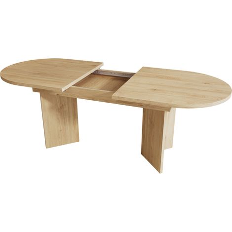 Table à manger extensible 120/160 x 80 cm avec plateau MDF épais, coins arrondis, couleur chêne (1/5)