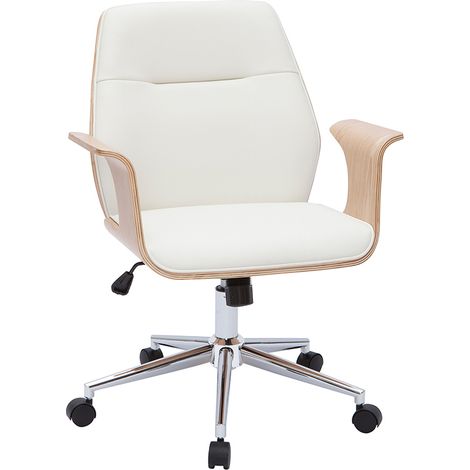 Silla de oficina moderna blanco y madera clara RUFIN
