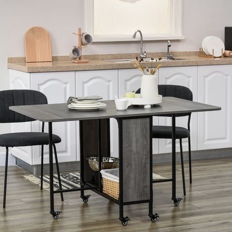 Mobile Drop Leaf Table Folding Kitchen Table Extendable Dining Table For Small Spaces With 6 Wheels & Storage Shelf  UK