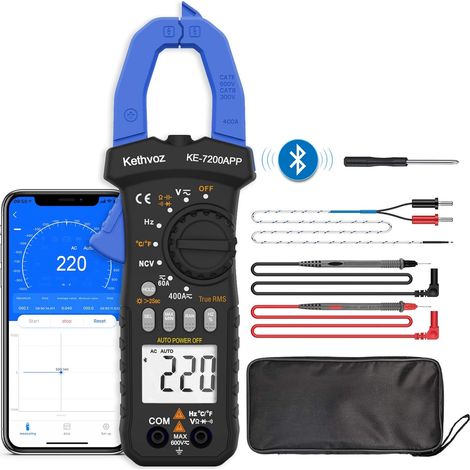 Multimètre Pince Ampèremétrique Bluetooth, 400A Testeur à Pince Mesurez AC/DC Courant Tension Ohm Hz Continuité, Voltmètre Ampèremètre 7200APP avec Enregistrement Données (1/5)