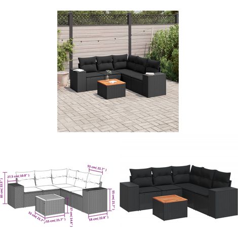 6-tlg. Garten-Sofagarnitur mit Kissen Schwarz Poly Rattan - Gartensorte - Gartenmöbel Set - PE-Rattan Möbel - Outdoor Lounge - Esstischset - Home & Living (1/3)