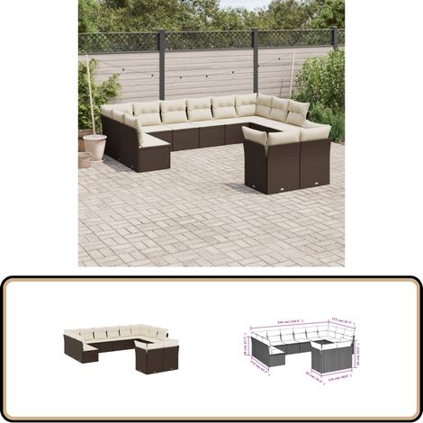 12-tlg. Garten-Sofagarnitur mit Kissen Braun Poly Rattan - Gartensofas - Outdoor Möbel - Gartenmöbelset - Lounge Set - Rattan Sofa