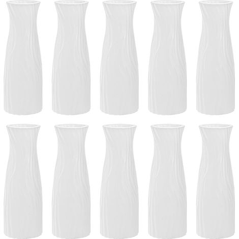 Juego de 10 jarrones cónicos blancos de plástico compuesto, irrompibles, ideales para decorar la sala de estar o la mesa. (1/5)