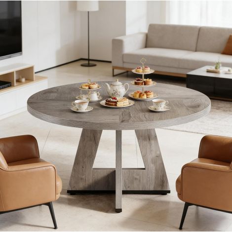 Table à manger ronde 120 cm en bois d'ingénierie gris HAVRYA (1/5)