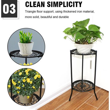 Étagère à double niveau pour pots de fleurs, étagère de rangement pour paniers de fleurs, étagère de rangement et d'organisation pour salon, noire. (1/5)