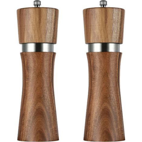 Moulin À Sel Et À Poivre - Bois D'acacia Massif - Rotor En Céramique - Réglable En Finesse - Pour Cuisine Maison - Lot De 2 (1/5)
