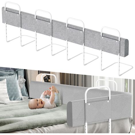 Jiubiaz 1 pezzo sponda letto bambini flessibile 200 cm, protezione anticaduta regolabile, grigio (1/5)