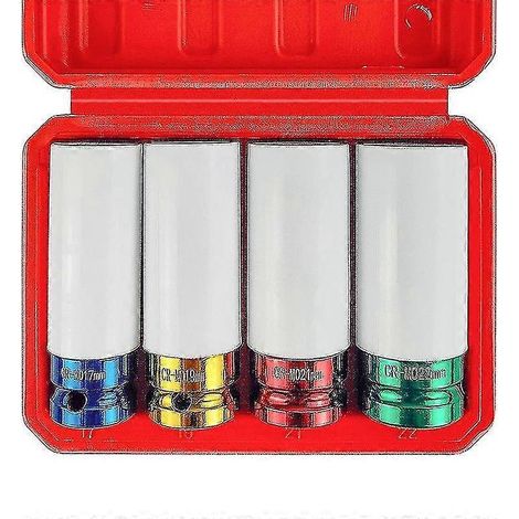 Nouveauté : Coffret de 4 douilles à impact profondes à paroi mince de 1/2 pouce pour la protection des roues motrices, avec un jeu de 6 douilles pour écrous. (1/5)