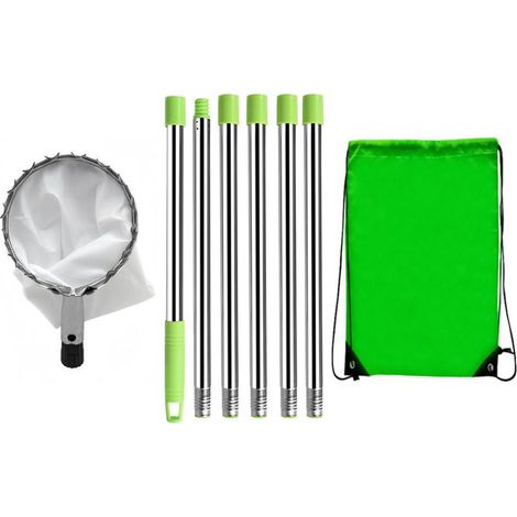 2.4M Cueille Fruit Telescopique, Ramasse Pomme INOX et Sac de Rangement, Poteau Réglable Cueille Fruit pour Pommes Poires Oranges Pêches Cerises (1/5)