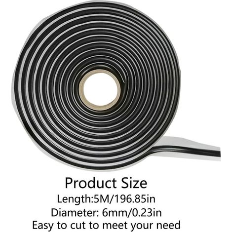 Butyl Tape Black 6 mm x 5 m Waterproof Tape for Gluing and Sealing Car Taillights, Headlights, Windows and Sewer Hole Covers (1, 6mm) (1/4)
