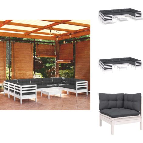 Salon de jardin 10 pcs avec coussins blanc bois de pin - Ensemble Salon De Jardin - Mobilier De Jardin - Salon De Patio - Meubles De Jardin - Chaise Longue (1/5)