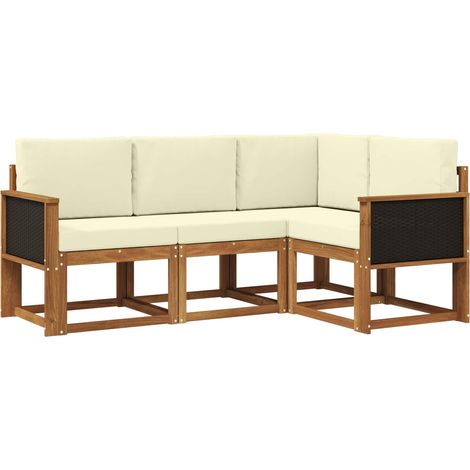 Set di divani da esterno 4 pz  Salotto da Giardino Naturale e Crema Poliestere (1/5)