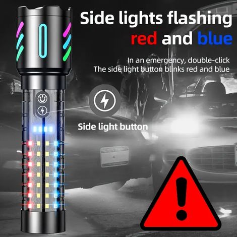 Hochleistungs-LED-Taschenlampe, wiederaufladbar über USB-C, ultrahell, große Reichweite, multifunktional.
